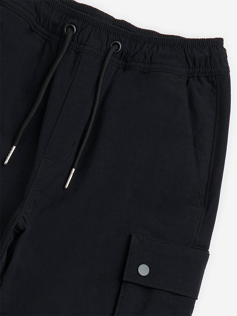 Westside Y&F Boys' Kids Black Mid-Rise Cotton-Blend Joggers for Casual Wear Zoom View