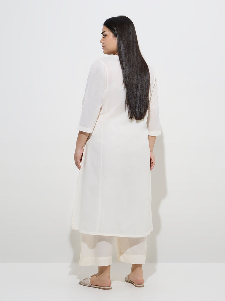 Westside Diza Women's Off-White Embroidered A-Line Cotton Kurta for Work Wear Back View