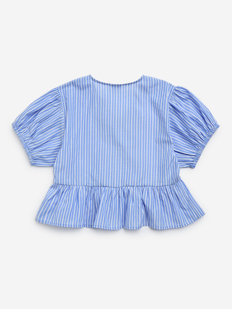 Y&F Kids Blue Stripe Printed Cotton-Blend Top