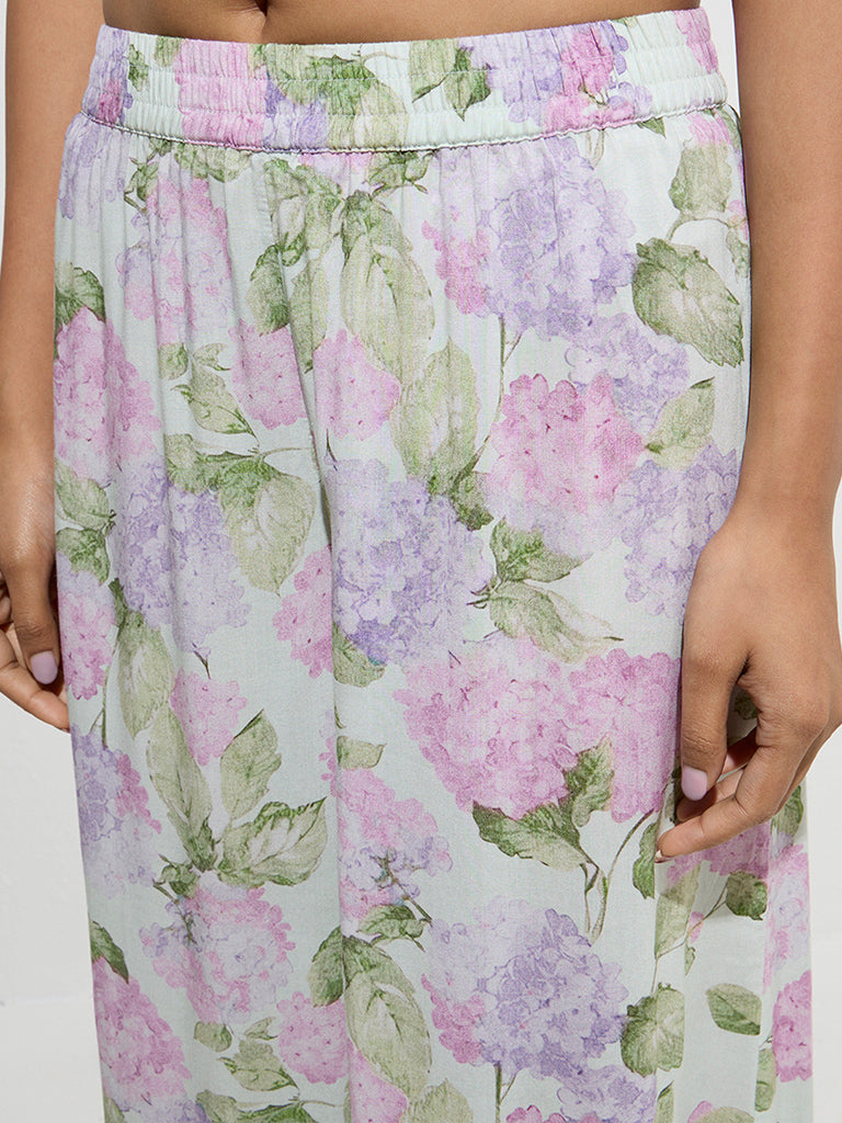 Westside Zuba Women's Multicolour Floral Design Palazzos for Work Wear Zoomed View