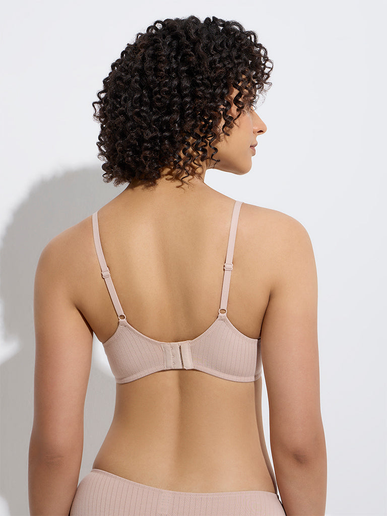 Wunderlove Taupe Ribbed-Textured Underwired Cotton-Blend Bra