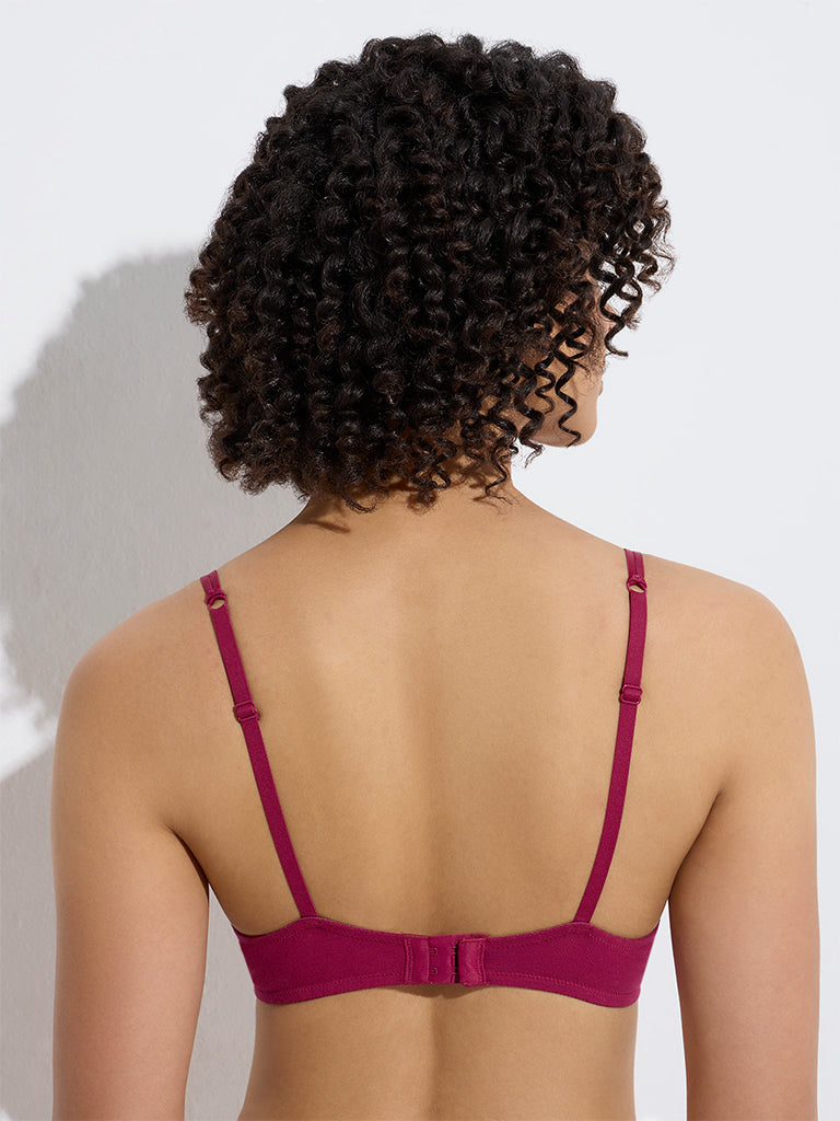 Westside Wunderlove Women's Maroon Lace-Detailed Underwired Bra for Casual Wear Back View