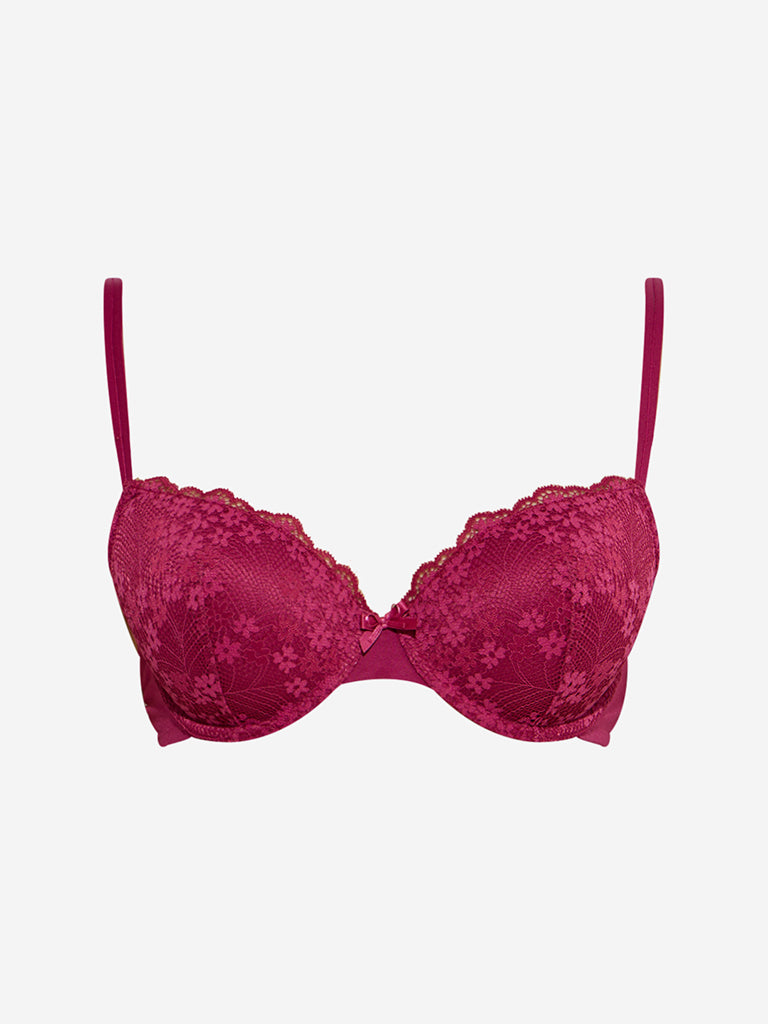 Westside Wunderlove Women's Maroon Lace-Detailed Underwired Bra for Casual Wear Flatly View