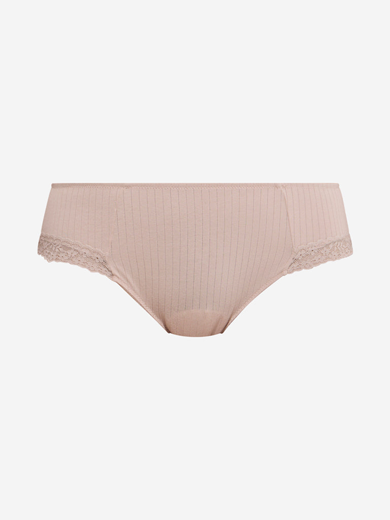 Wunderlove Taupe Ribbed-Textured Cotton-Blend Briefs