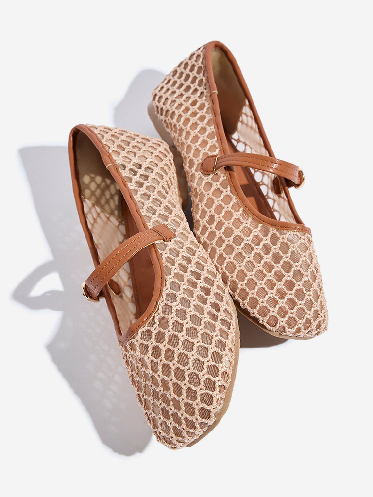 Westside LUNA BLU Women's Tan Mesh Mary Jane Shoes for Casual Wear Zoomed View