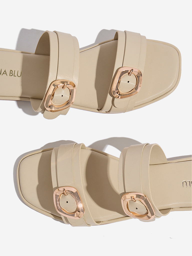 Westside LUNA BLU Women's Ivory Dual-Strap Slip-On Sandals Zoomed View