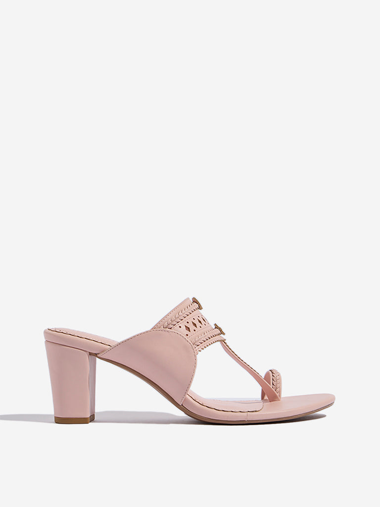 LUNA BLU Light Pink Kolhapuri Block-Heel Sandals