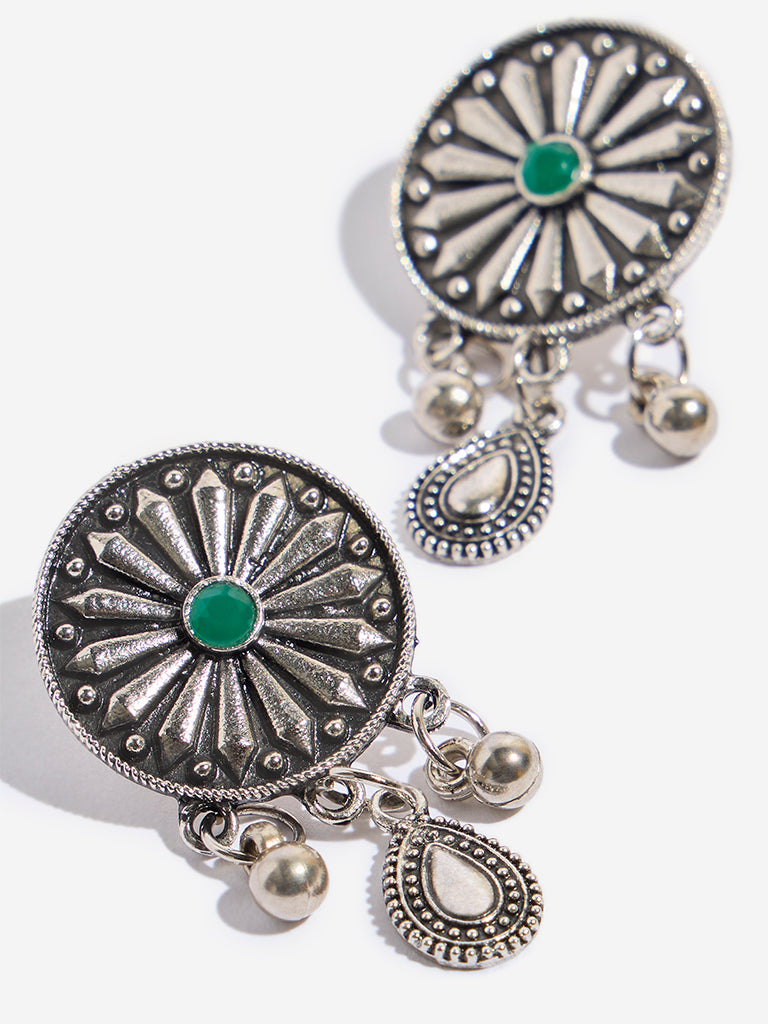 Westside Accessories Silver Teardrop Hanging Flower Earrings