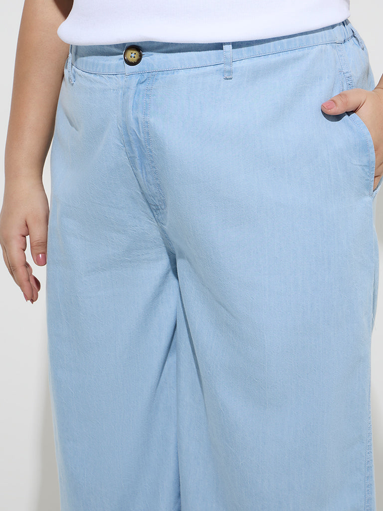 Westside Gia Women's Light Blue High-Rise Denim Culottes for Casual Wear Zoomed View