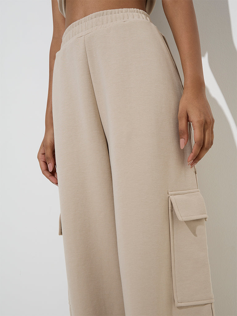 LOV Beige Cargo-Style High-Rise Cotton-Blend Pants