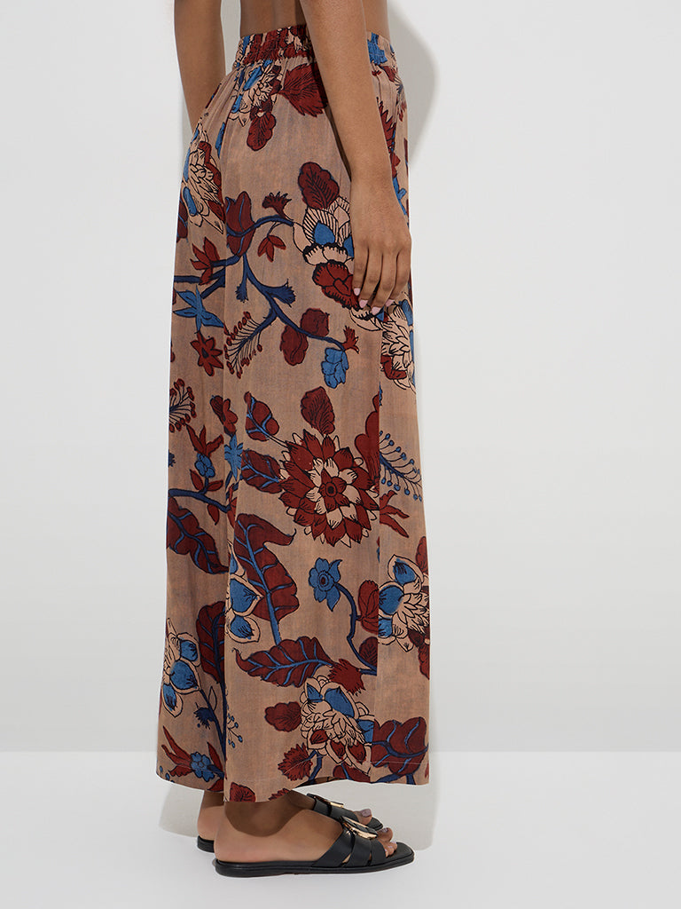 Westside Utsa Women's Beige Floral Printed High-Rise Palazzos for Everyday Zoomed View