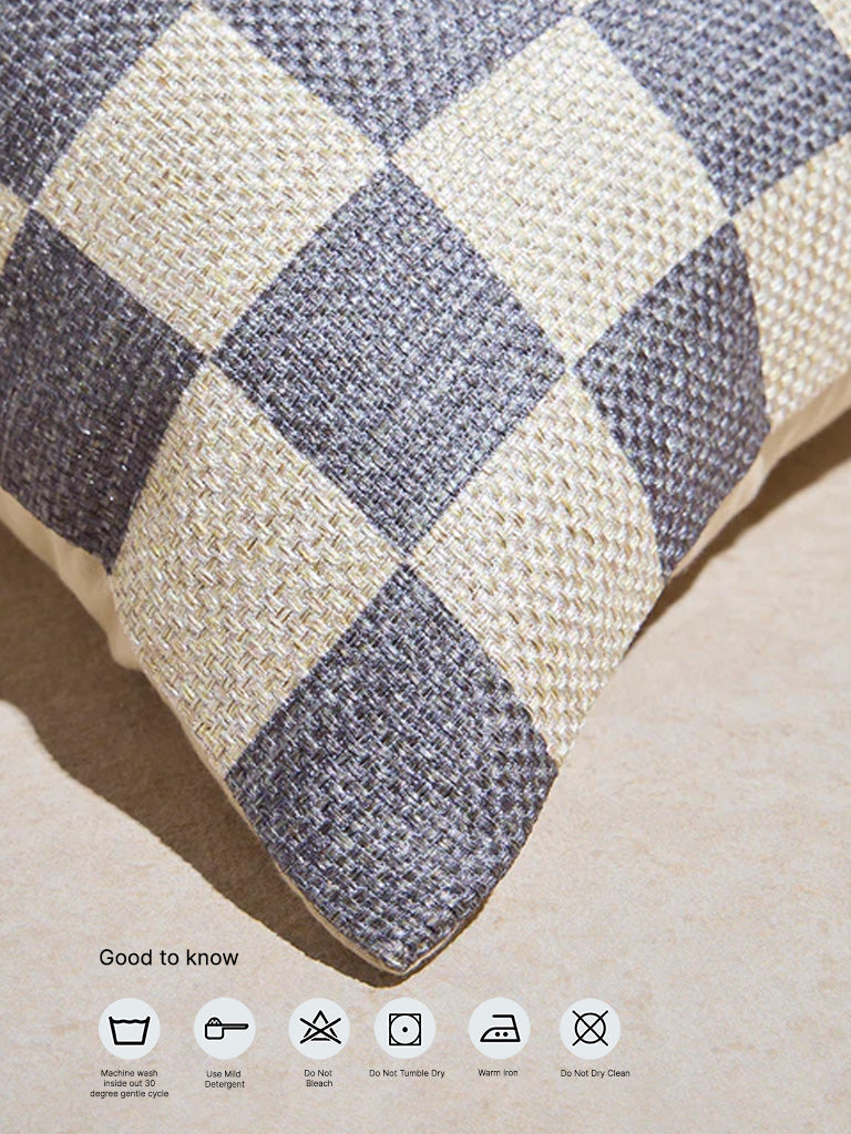 Westside Home Dusty Blue Checks Design Cushion Cover