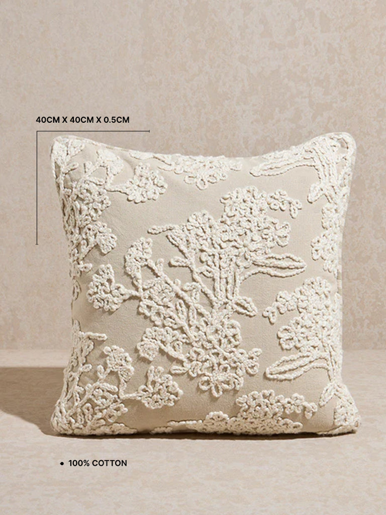 Westside Home Beige Embroidered Cushion Cover
