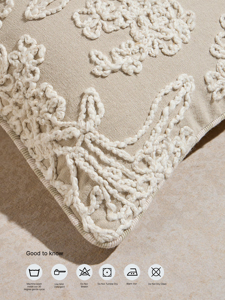 Westside Home Beige Embroidered Cushion Cover