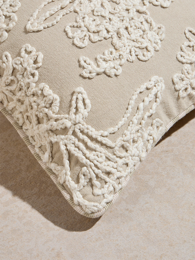 Westside Home Beige Embroidered Cushion Cover