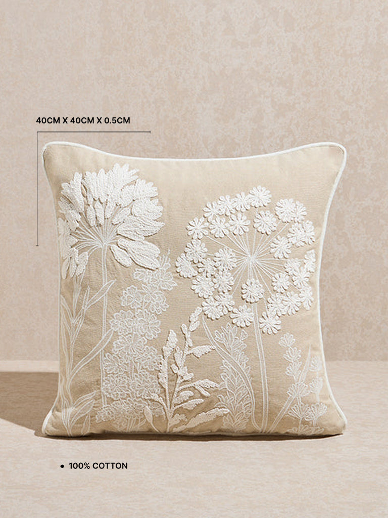 Westside Home Beige Toile Embroidered Cushion Cover