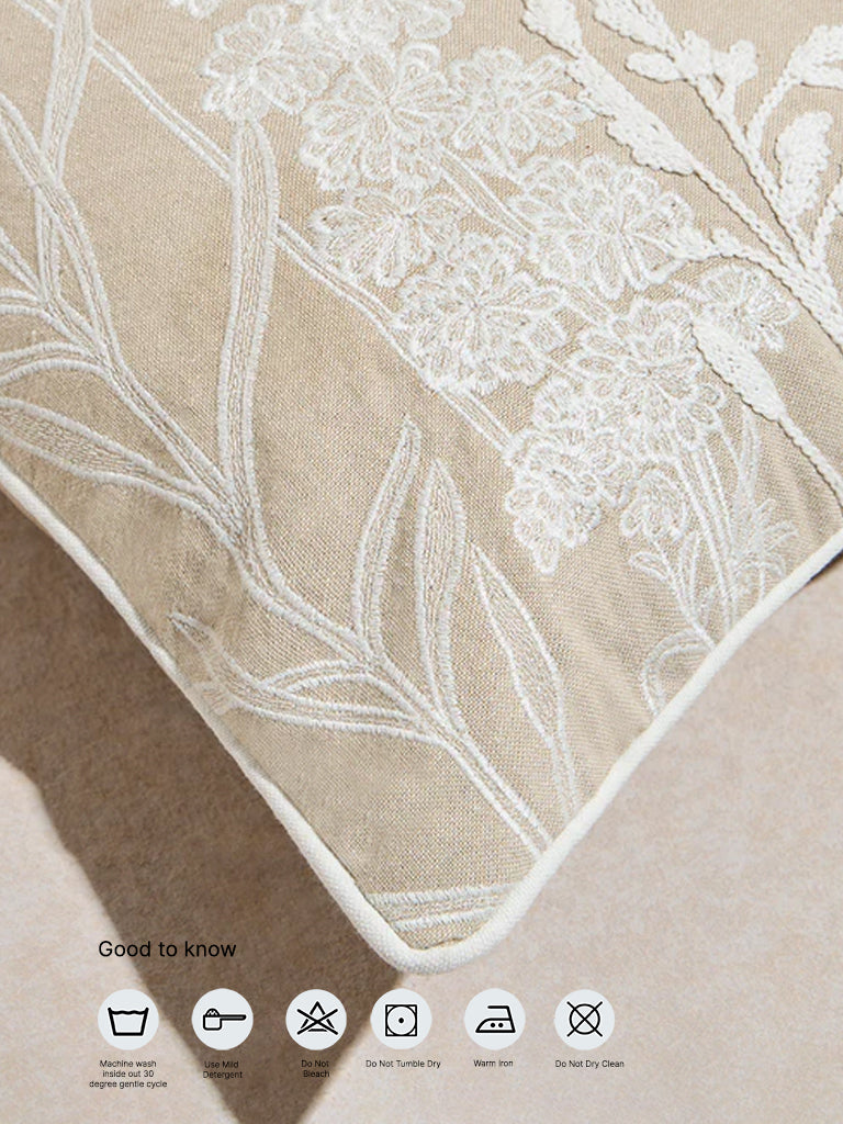 Westside Home Beige Toile Embroidered Cushion Cover
