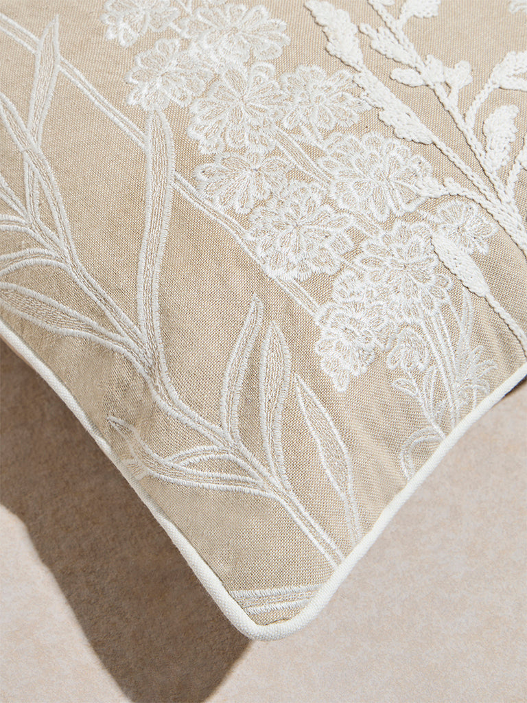 Westside Home Beige Toile Embroidered Cushion Cover