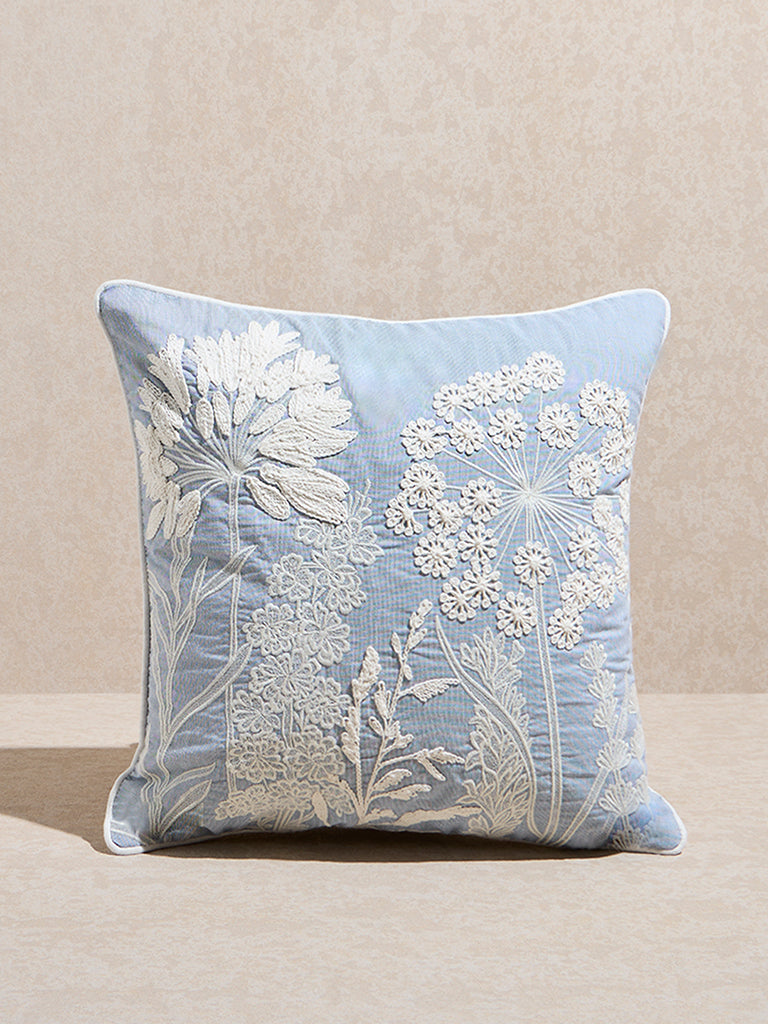 Westside Home Dusty Blue Toile Embroidered Cushion Cover