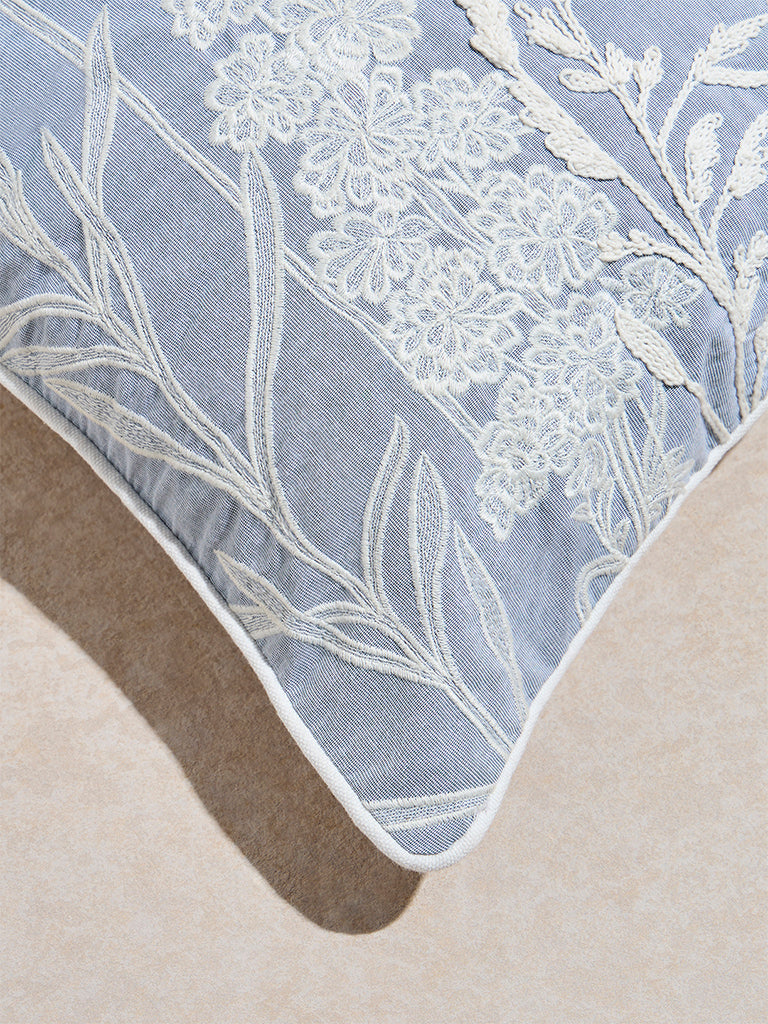 Westside Home Dusty Blue Toile Embroidered Cushion Cover