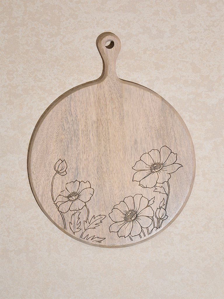 Westside Home Beige Floral Etched Wooden Chopper