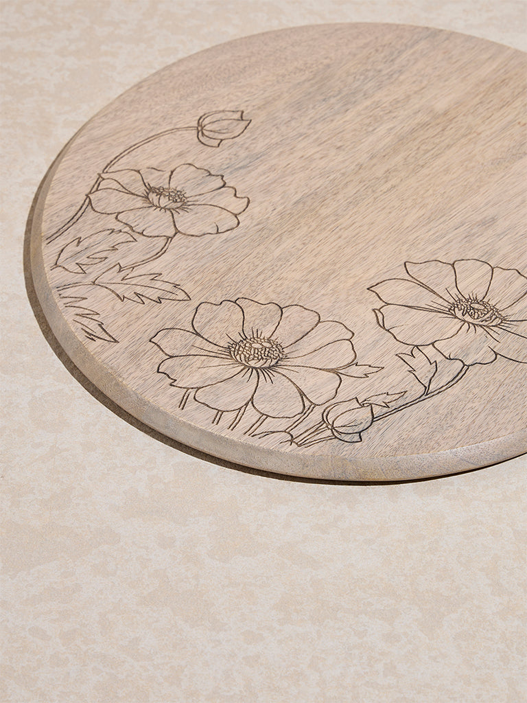 Westside Home Beige Floral Etched Wooden Chopper