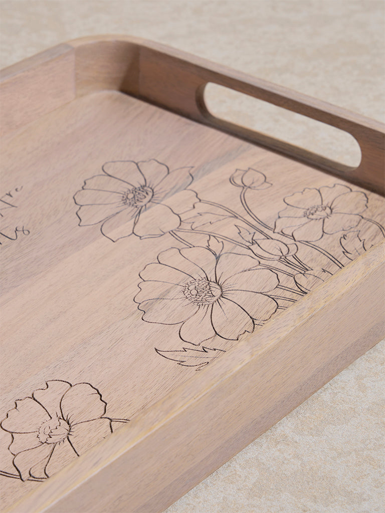 Westside Home Beige Floral Etched Serving Tray