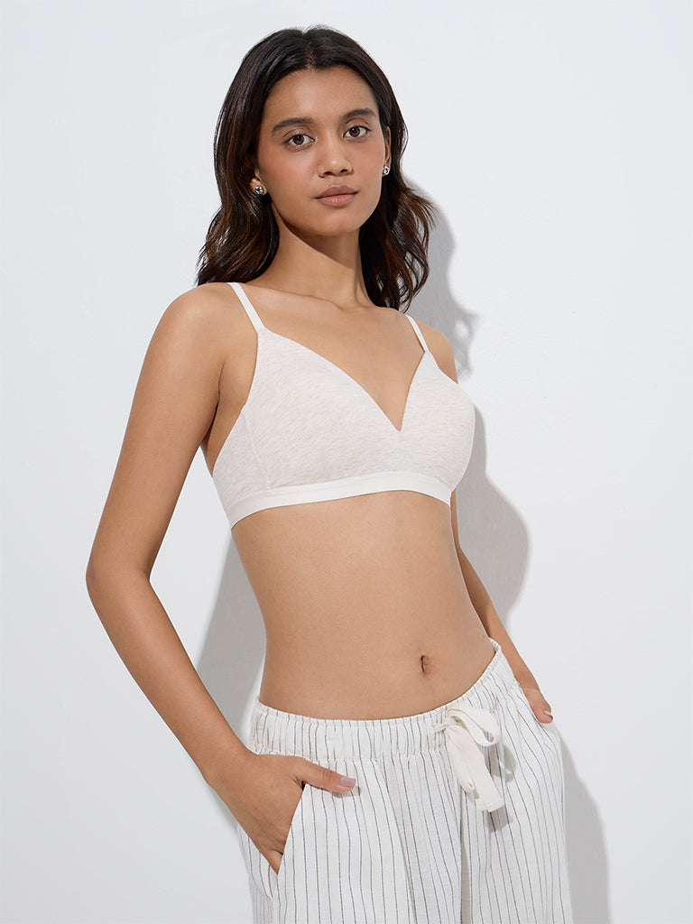 Wunderlove Beige Padded Cotton-Blend Bra