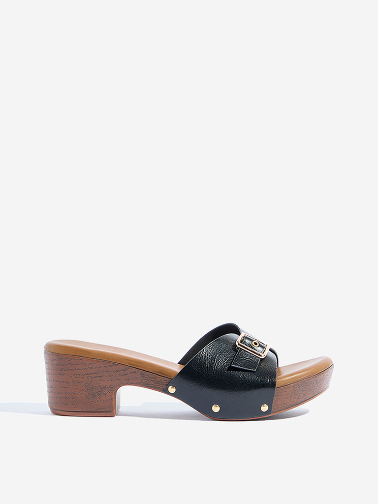 LUNA BLU Black Buckle-Detailed Block Heel Sandals