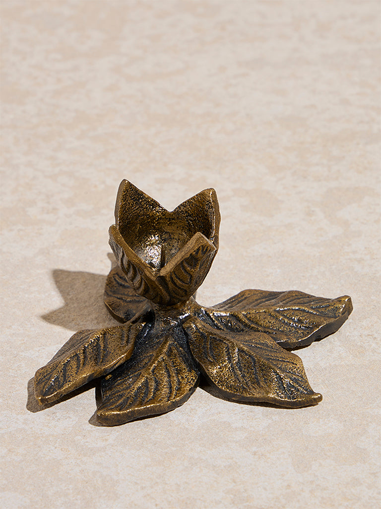 Westside Home Antique Gold Floral Candle Holder