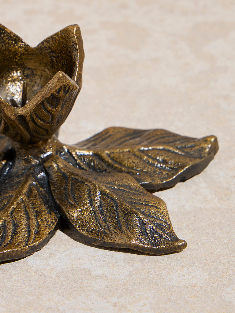 Westside Home Antique Gold Floral Candle Holder