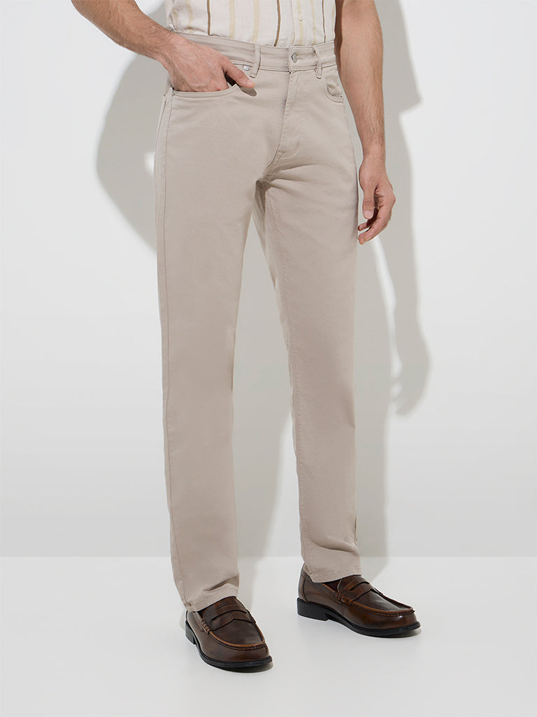 Westside Ascot Men's Taupe Relaxed-Fit Mid-Rise Jeans for Casual Wear Front View
