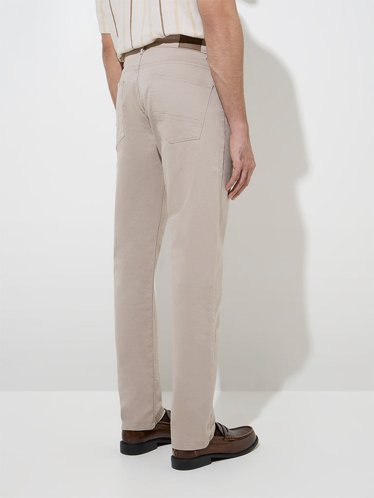 Westside Ascot Men's Taupe Relaxed-Fit Mid-Rise Jeans for Casual Wear Back View