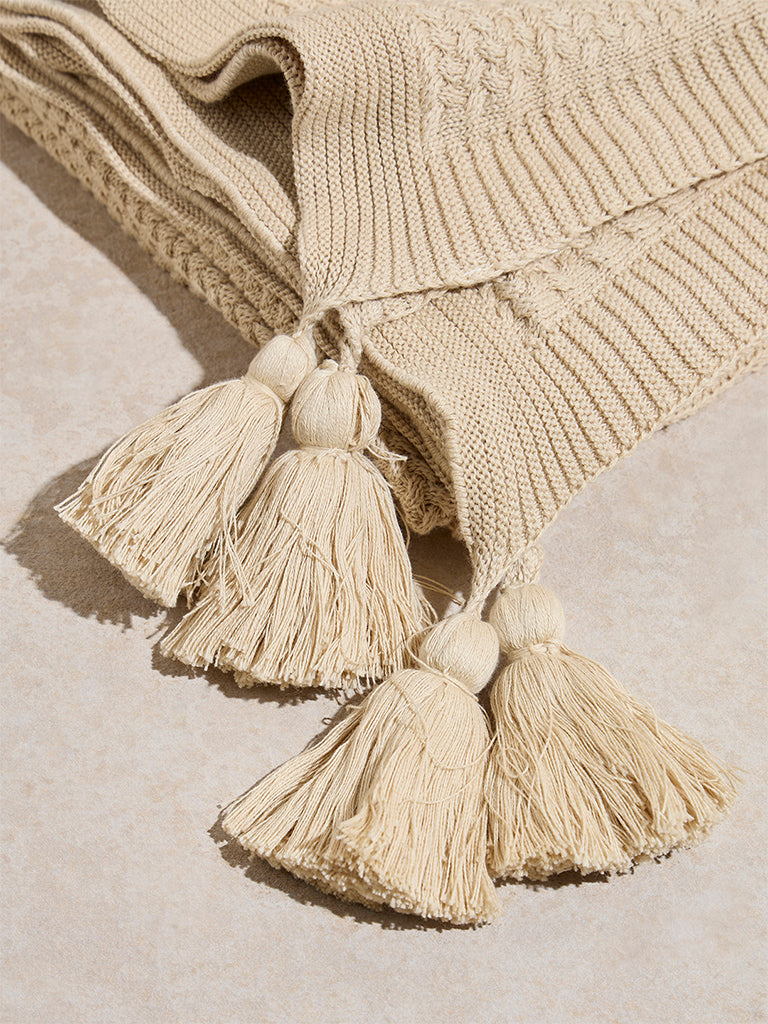 Westside Home Beige Knit-Textured Single Bed Throw