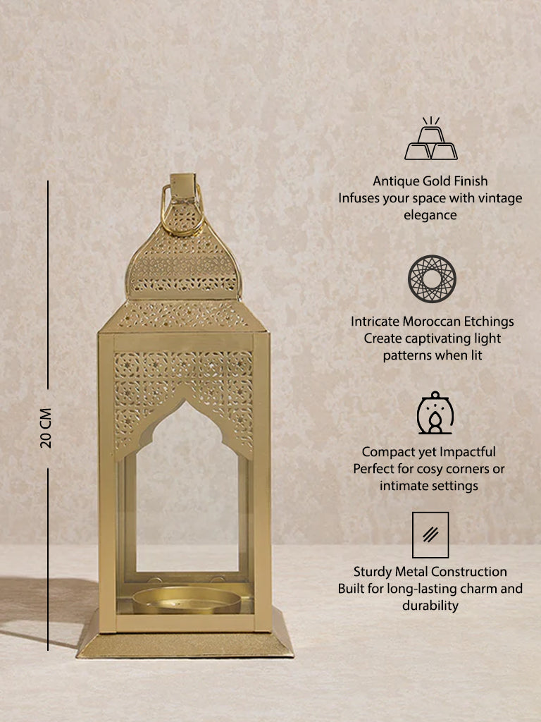 Westside Home Gold Moroccan Etched Lantern- Small