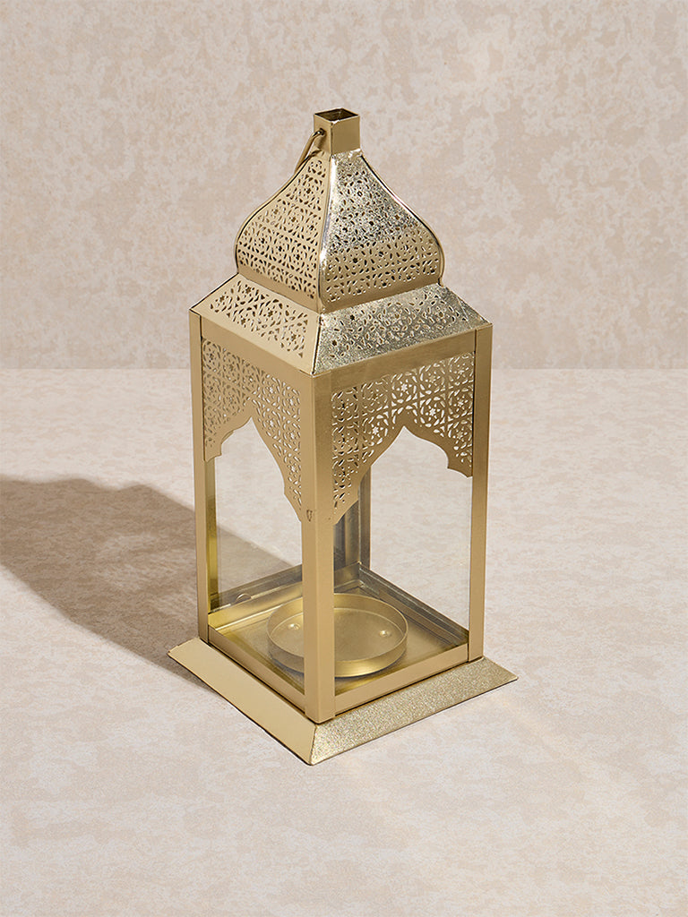 Westside Home Gold Moroccan Etched Lantern- Small
