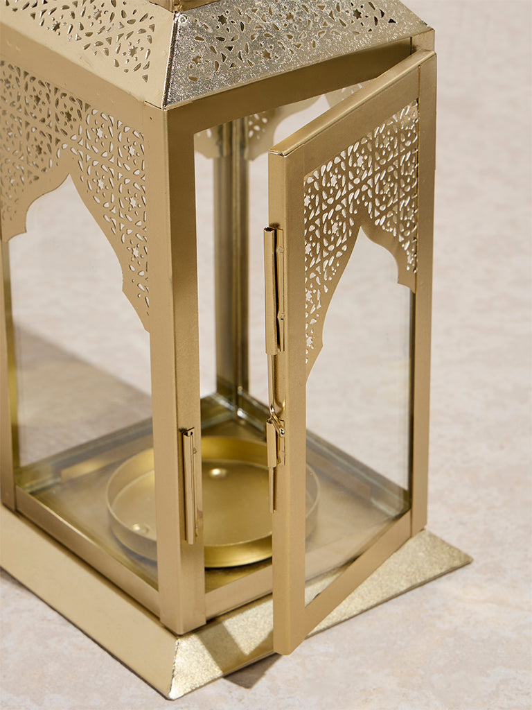 Westside Home Gold Moroccan Etched Lantern- Small