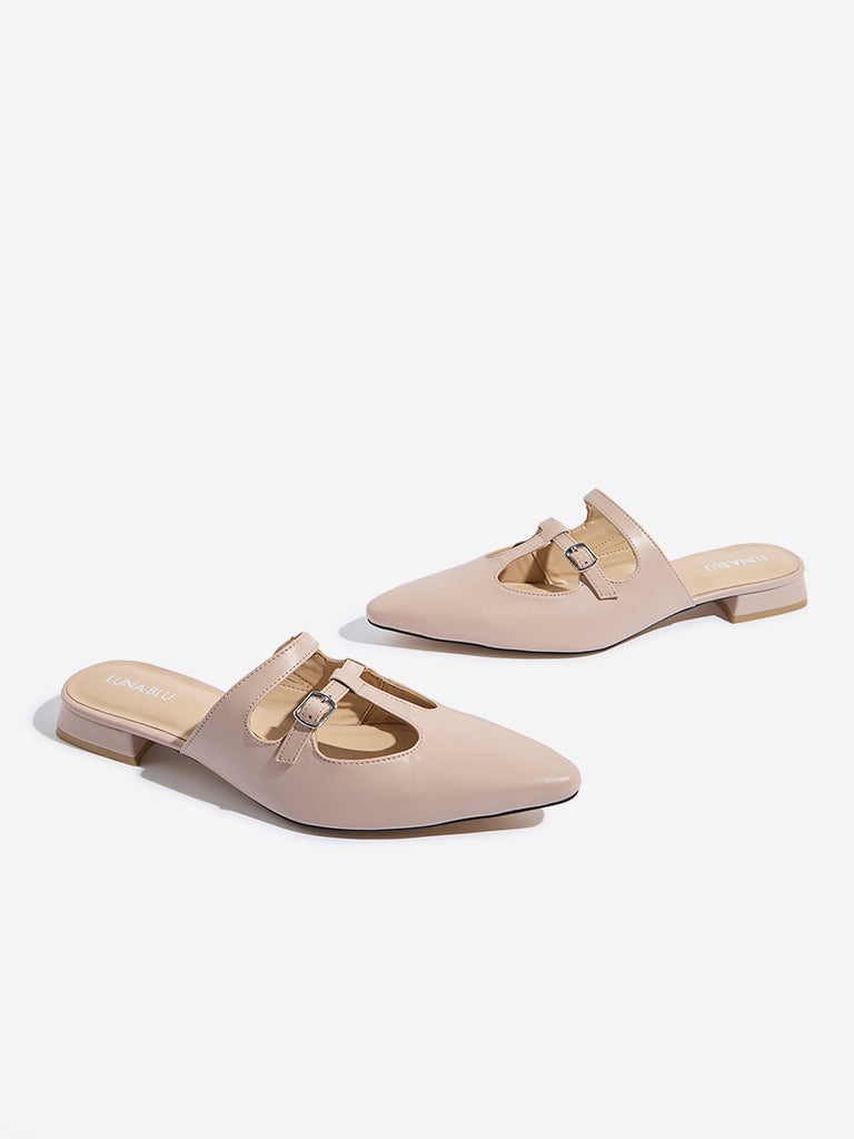 Westside LUNA BLU Women's Nude Cut-Out Detailed Mules for Casual Wear Zoomed View