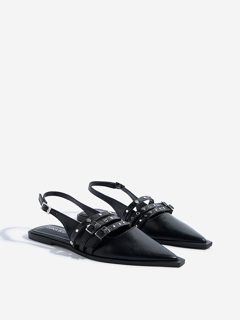 Westside LUNA BLU Women's Black Stud-Detailed Mules for Casual Wear Front View