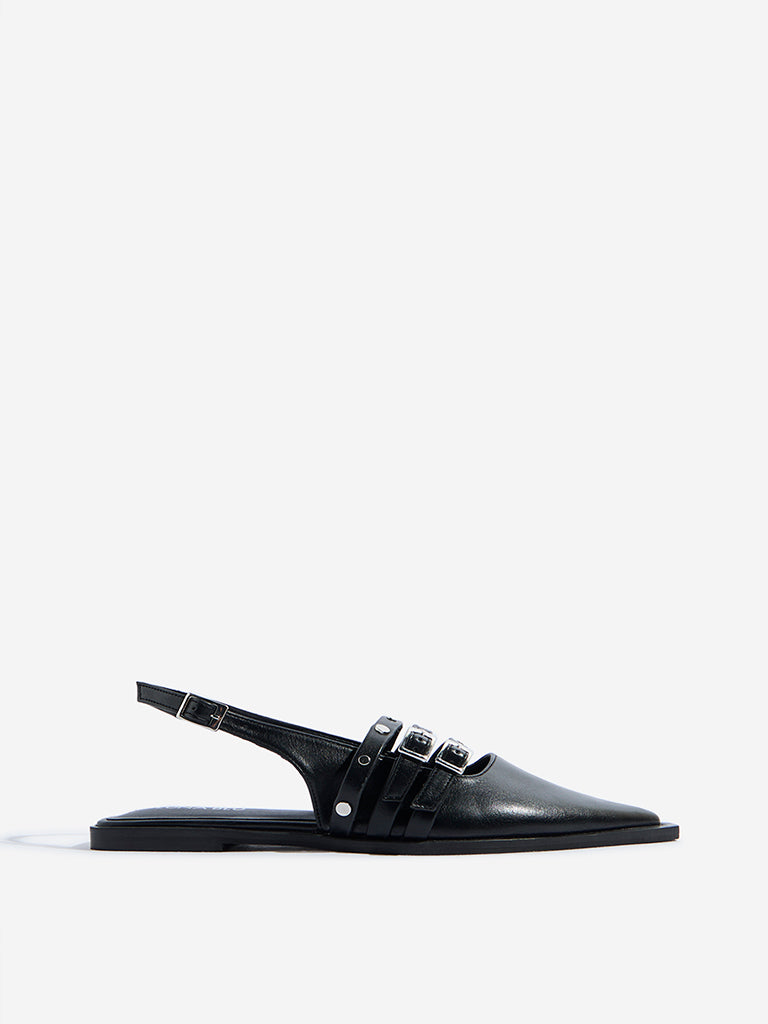 Westside LUNA BLU Women's Black Stud-Detailed Mules for Casual Wear Side View