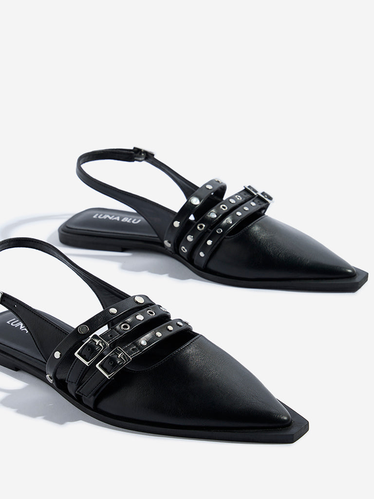Westside LUNA BLU Women's Black Stud-Detailed Mules for Casual Wear Zoomed View