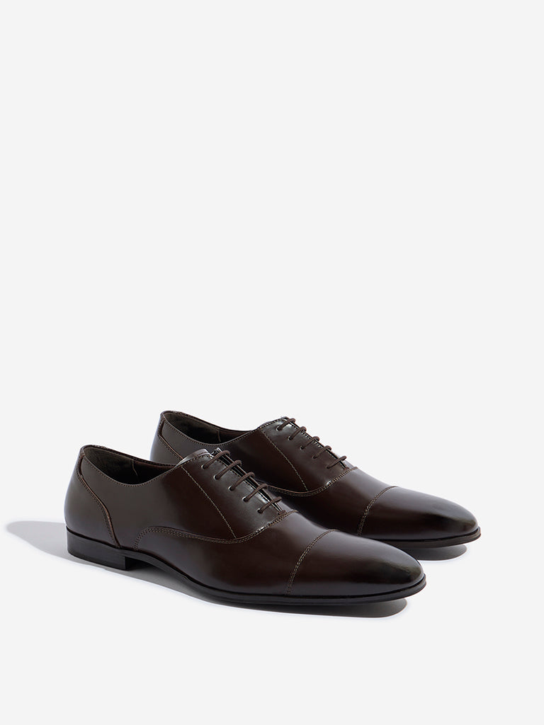 Westside SOLEPLAY Men's Brown Leather Oxford Shoes for Work Wear Front View