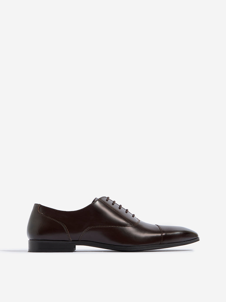 Westside SOLEPLAY Men's Brown Leather Oxford Shoes for Work Wear Side View
