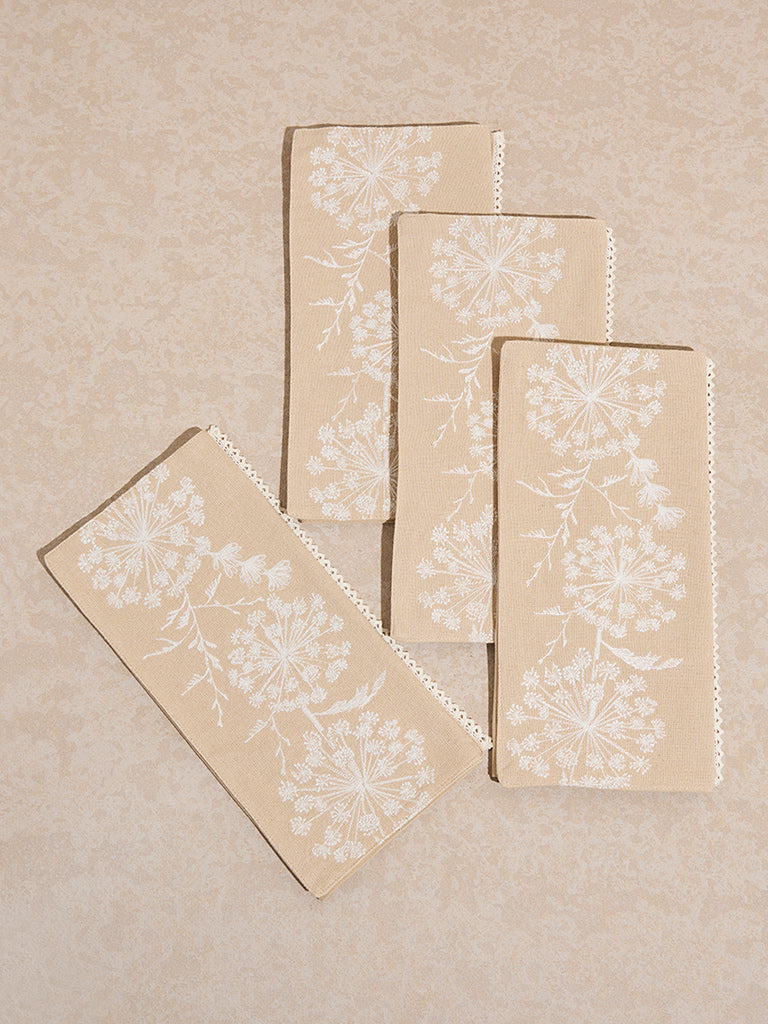 Westside Home Beige Floral Pattern Placemats (Set of 4)