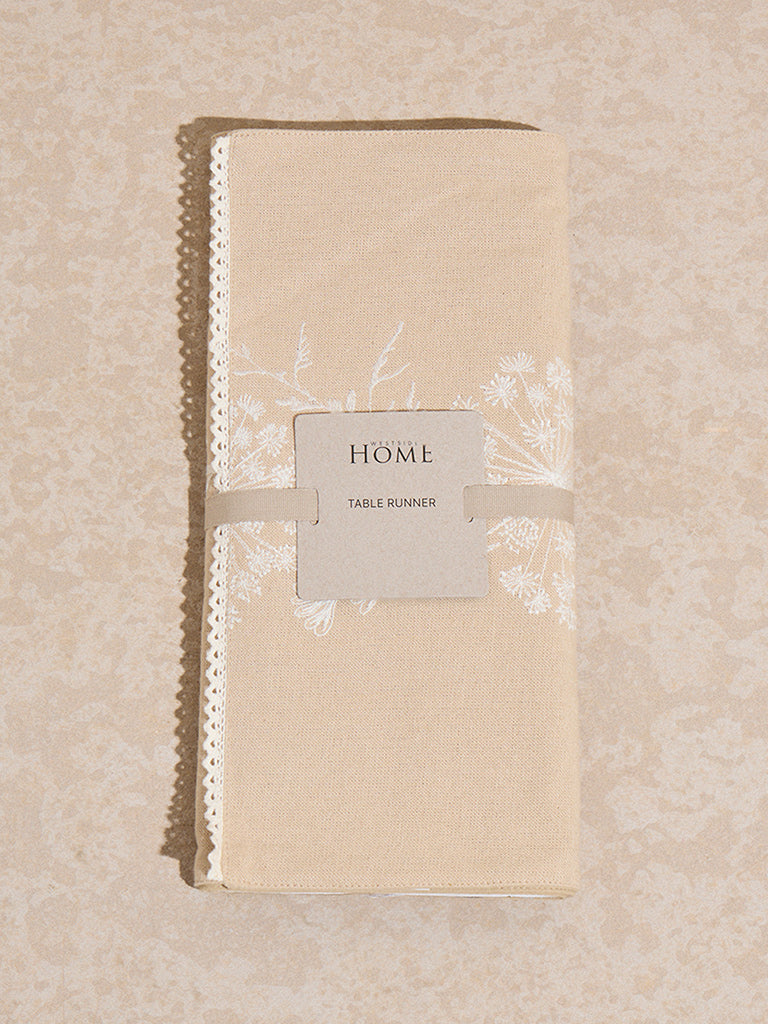 Westside Home Beige Floral Pattern Table Runner