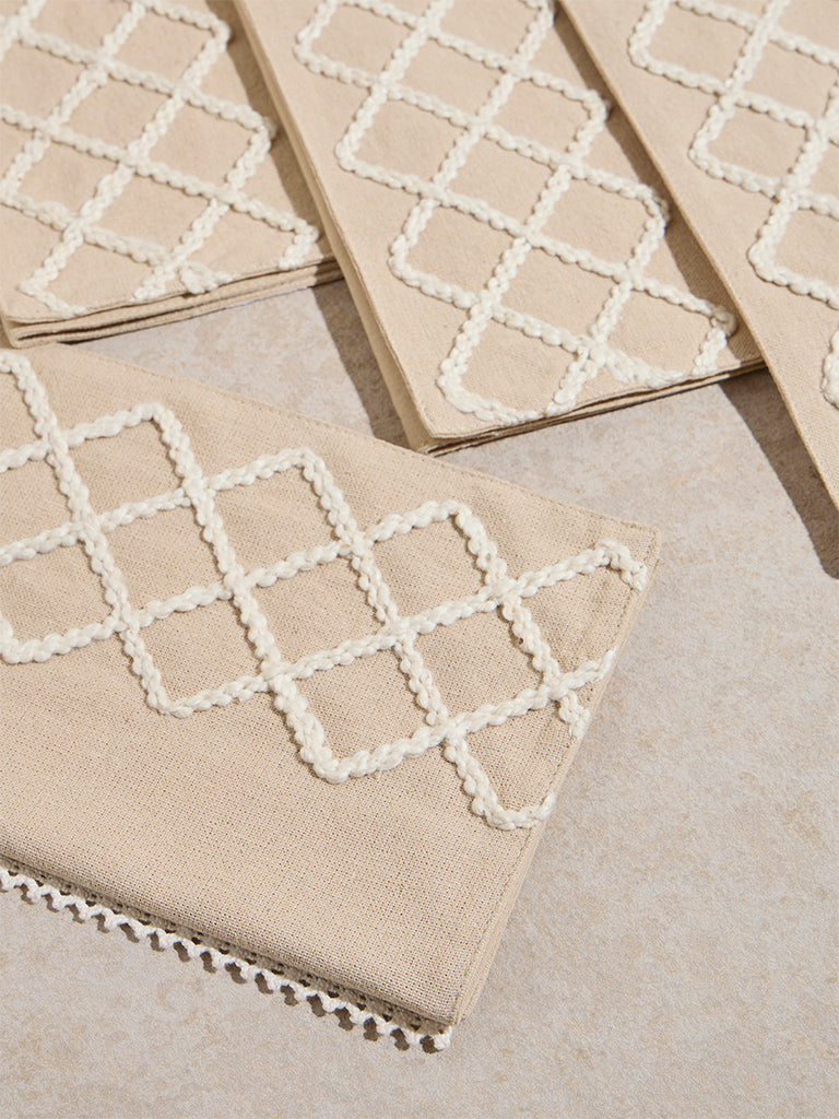 Westside Home Beige Embroidered Placemats (Set of 4)