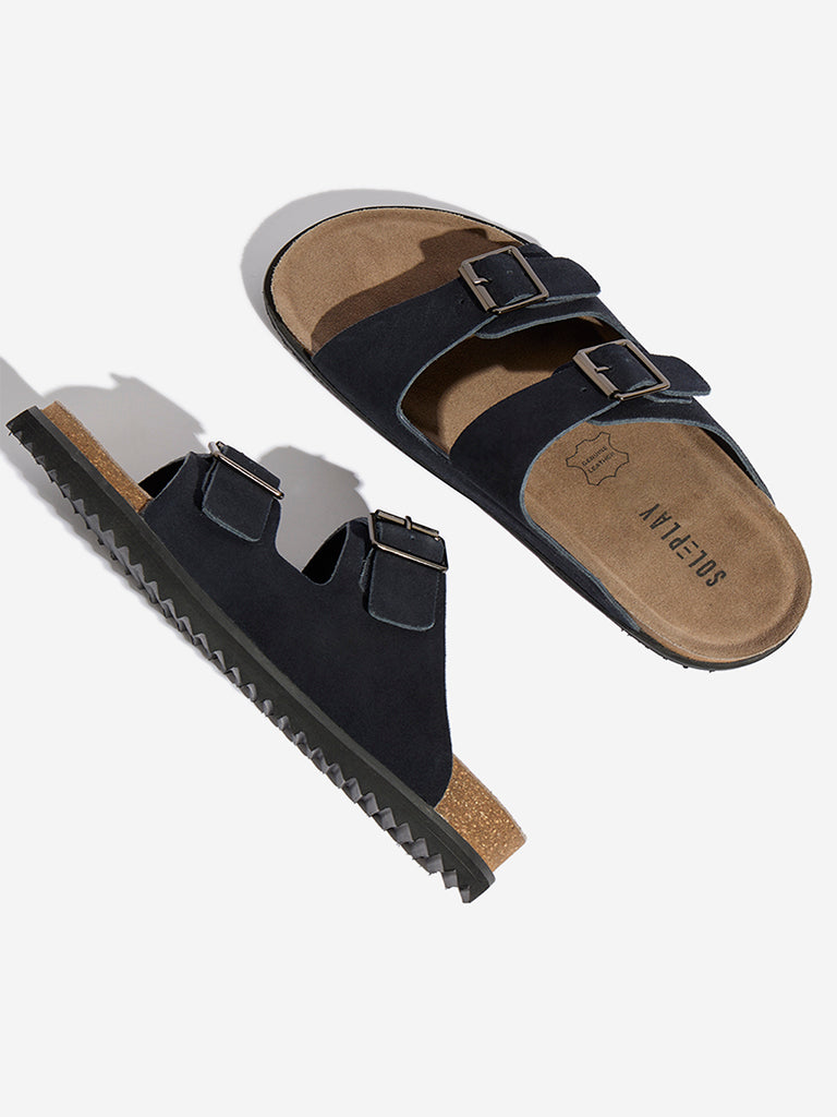 SOLEPLAY Navy Dual-Strap Leather Sandals