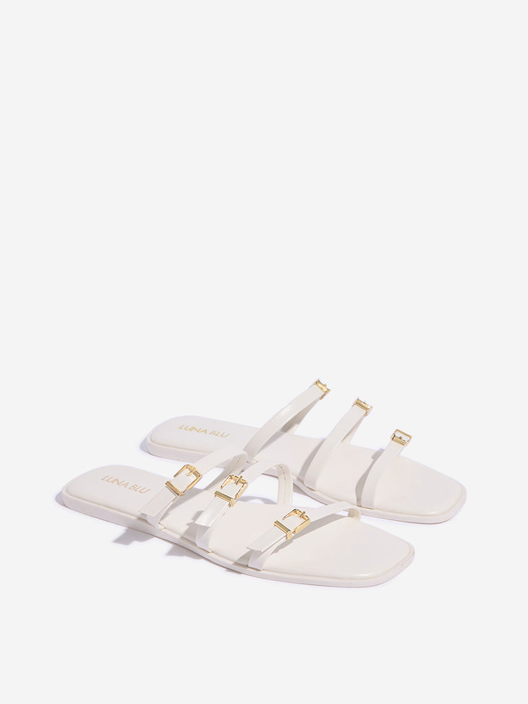 LUNA BLU White Multi-Strap Slides