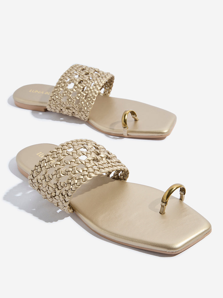 Westside LUNA BLU Women's Gold Braided Toe-Ring Sandals for Casual Wear Zoomed View