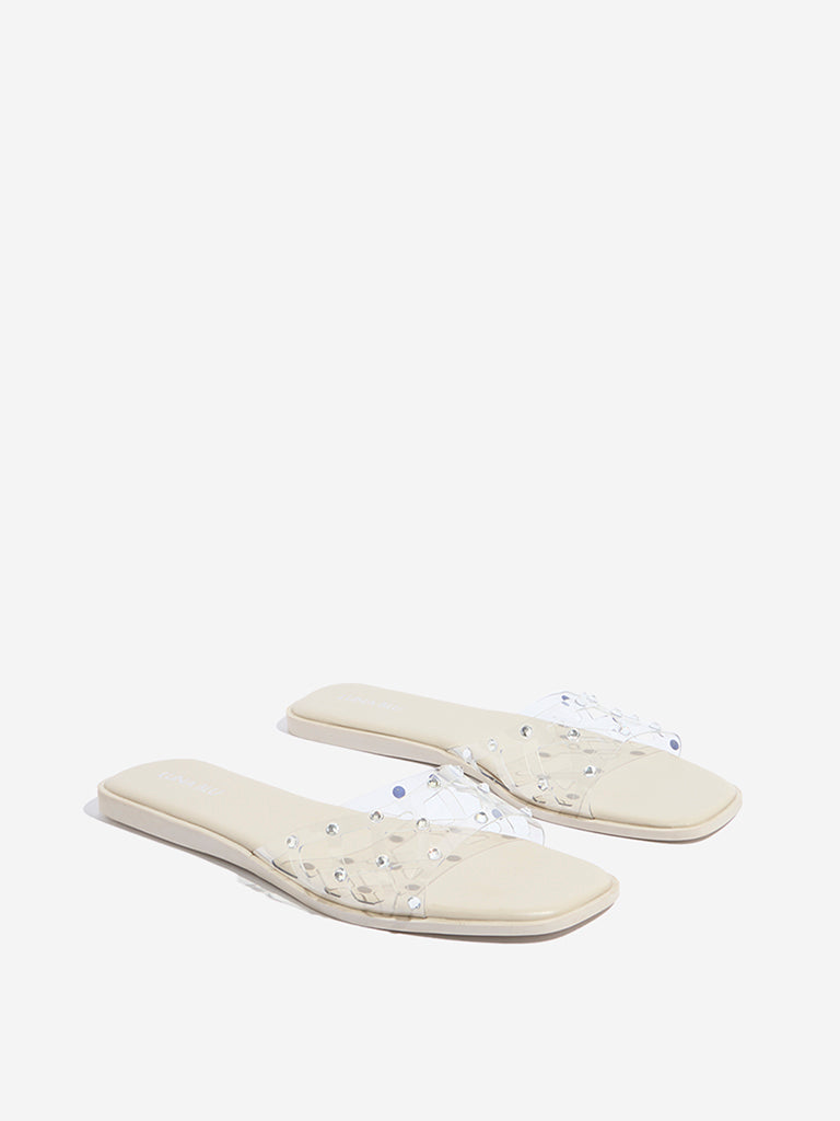LUNA BLU Ivory Stud-Detailed Vinyl Slides